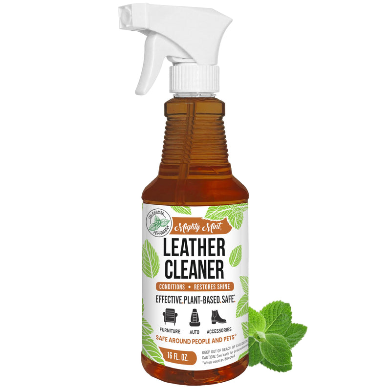[Australia] - Mighty Mint Leather Cleaner and Conditioner, Plant-Based, Hydrating Spray to Clean and Protect Leather Items, Natural Peppermint Scent, 16oz 