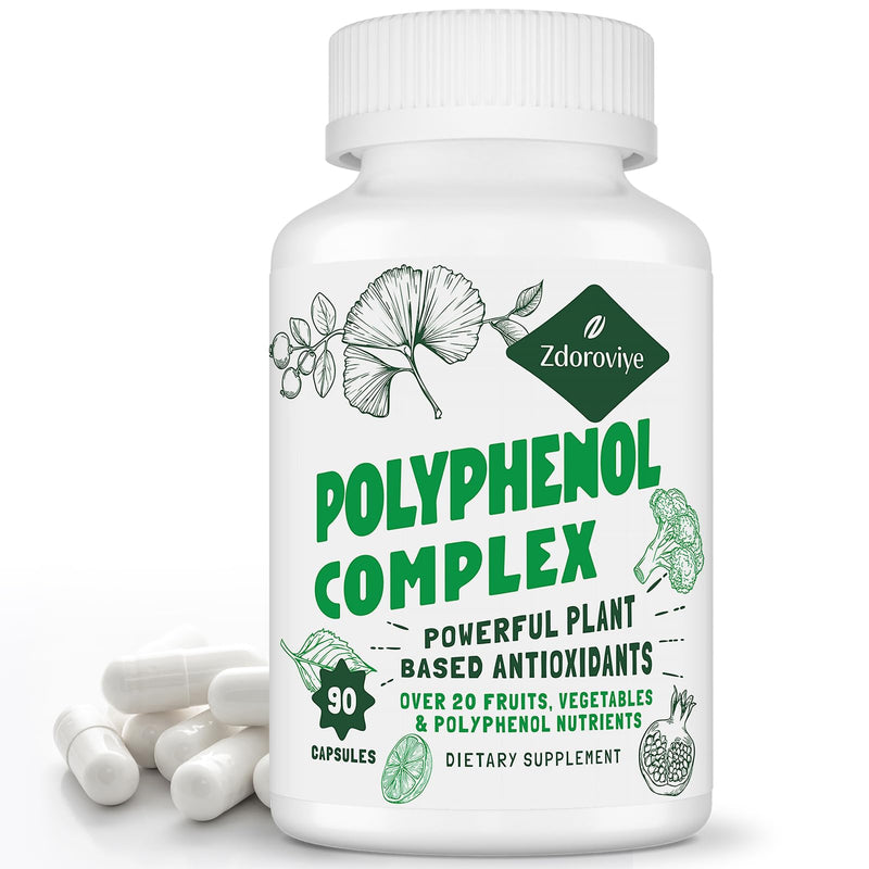 [Australia] - 2250 MG Polyphenols Supplement Over 20 Fruits, Vegetables & Polyphenols, Quercetin, Resveratrol, Turmeric, Green Tea, Powerful Antioxidants, Polyphenols for Age Defense, Immune System, 90 Capsules 90 Count (Pack of 1) 
