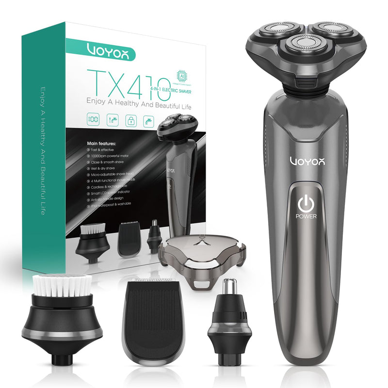 [Australia] - VOYOR Electric Razor for Men Cordless Shavers for Shaving with face sideburn Nose Ear Hair Rechargeable Wet Dry Waterproof TX410 New (New Version-Grey) New Version-Grey 
