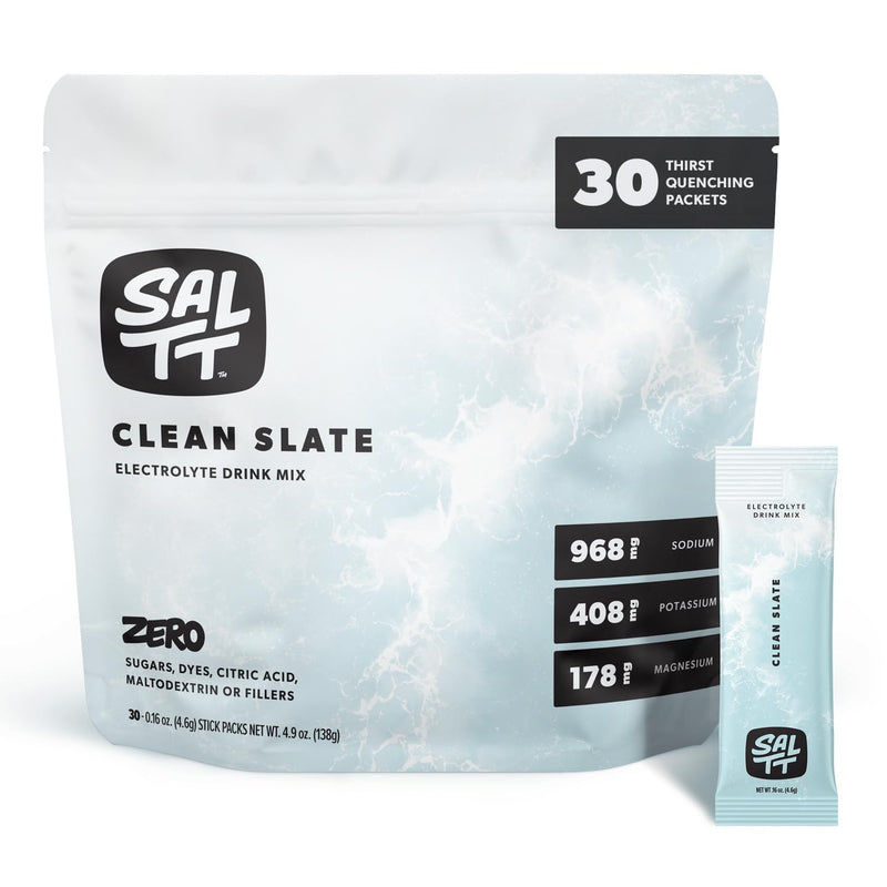 [Australia] - Keto Chow SALTT Electrolytes Powder Packets, Clean Slate Unflavored (30 Hydration Packets) - Magnesium, Potassium, Sodium, Trace Minerals - Vegan, Gluten Free - Travel Essentials - Made in USA Clean Slate (Unflavored) 