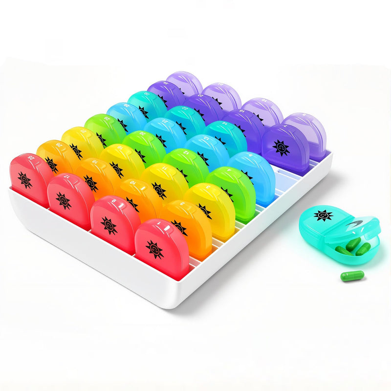 XL Large Monthly Pill Organizer 2 Times A Day (Rainbow) | AM/PM One Month Pill Box 28 Day,Daily Pill Case Large 4 Week Big Compartments for Pills Vitamin Fish Oil Supplements Rainbow
