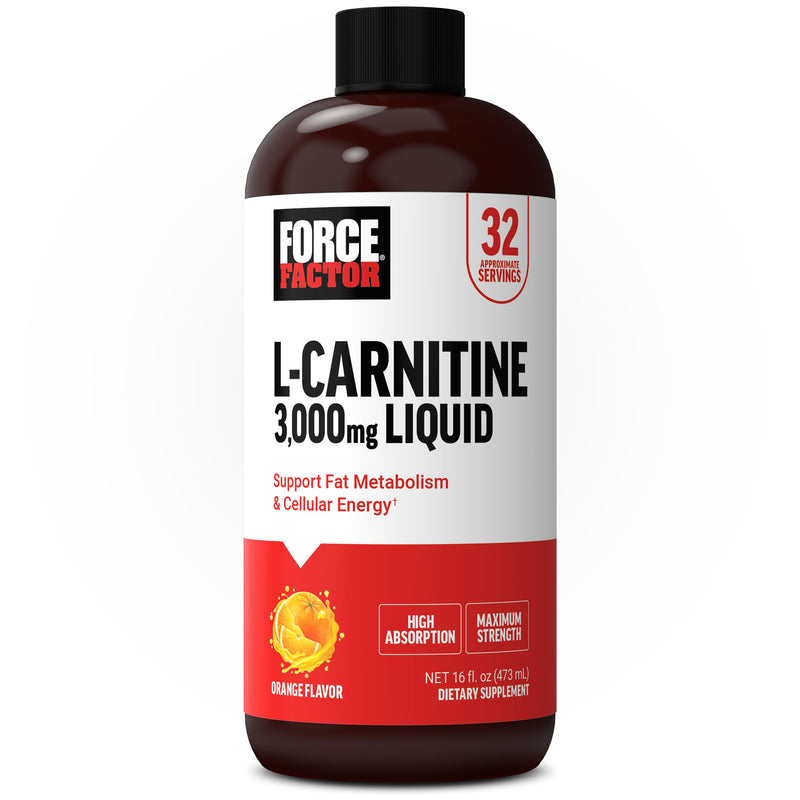 [Australia] - Force Factor L-Carnitine Liquid 3000mg, Maximum Strength Supplement to Support Fat Metabolism, Cellular Energy & Muscle Recovery, High Absorbing, Non-GMO, Orange Flavor, 16 oz Bottle 