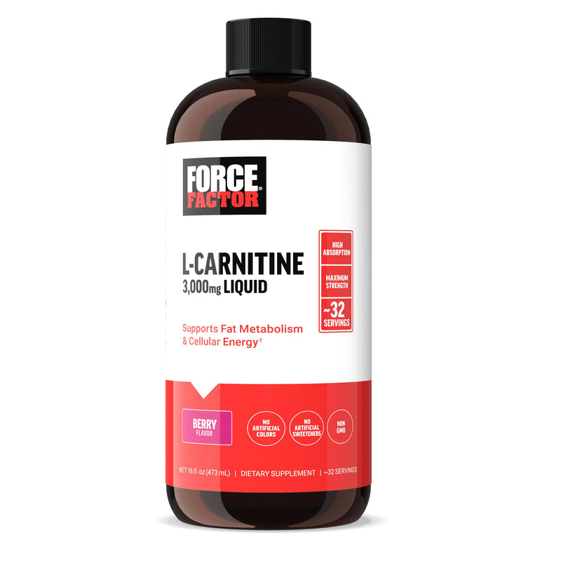 [Australia] - Force Factor L Carnitine Supplement, Liquid L-Carnitine 3000 mg to Help Turn Fat Into Energy, Support Muscle Recovery, and Boost Cellular Energy, Maximum Strength, Non-GMO, Berry Flavor, 16 Oz. 