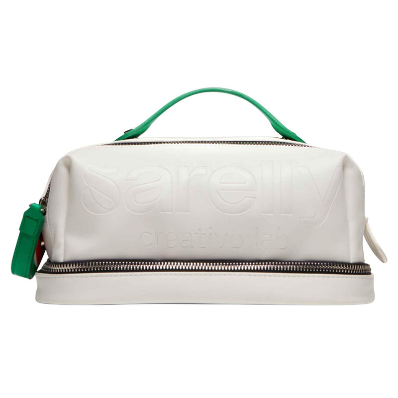 SARELLY | Vegan Leather Makeup Bag | Perfect for Makeup Brushes | Multi-compartments | White Off-White 24 cm x 13 cm x 12 cm
