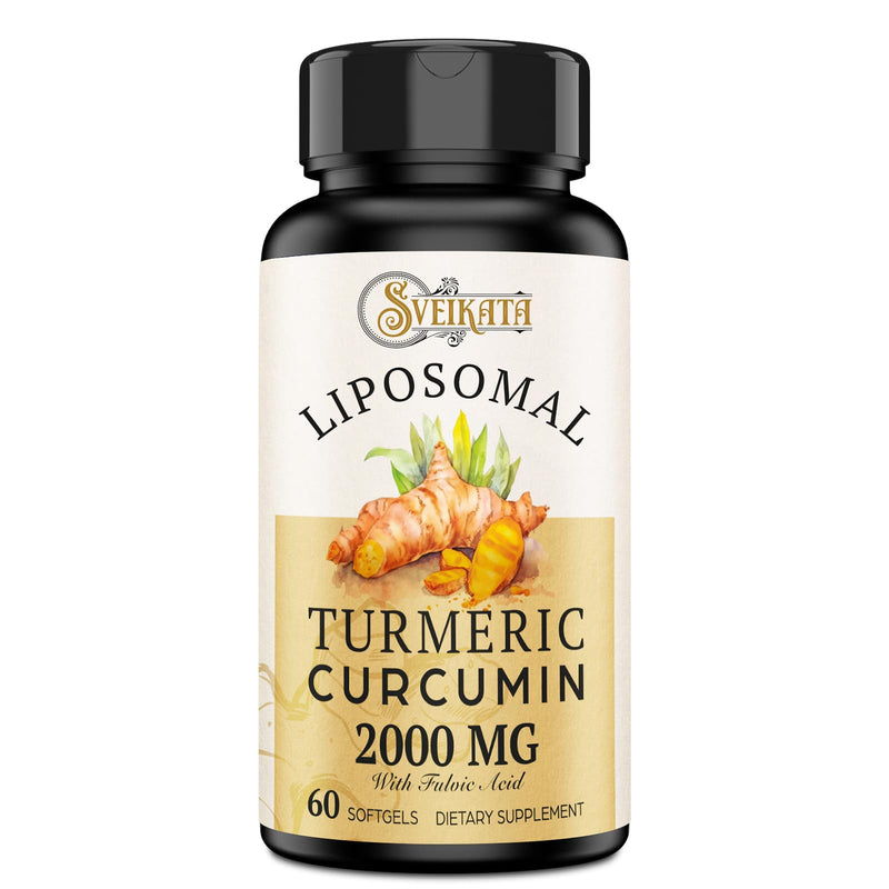 [Australia] - Liposomal Turmeric Curcumin Supplement 2000mg, 95% Standardized Curcuminoid Extract & Organic Root Powder with Piperine Black Pepper Fruit (15mg), 60 softgels, Non-GMO 60 Count (Pack of 1) 