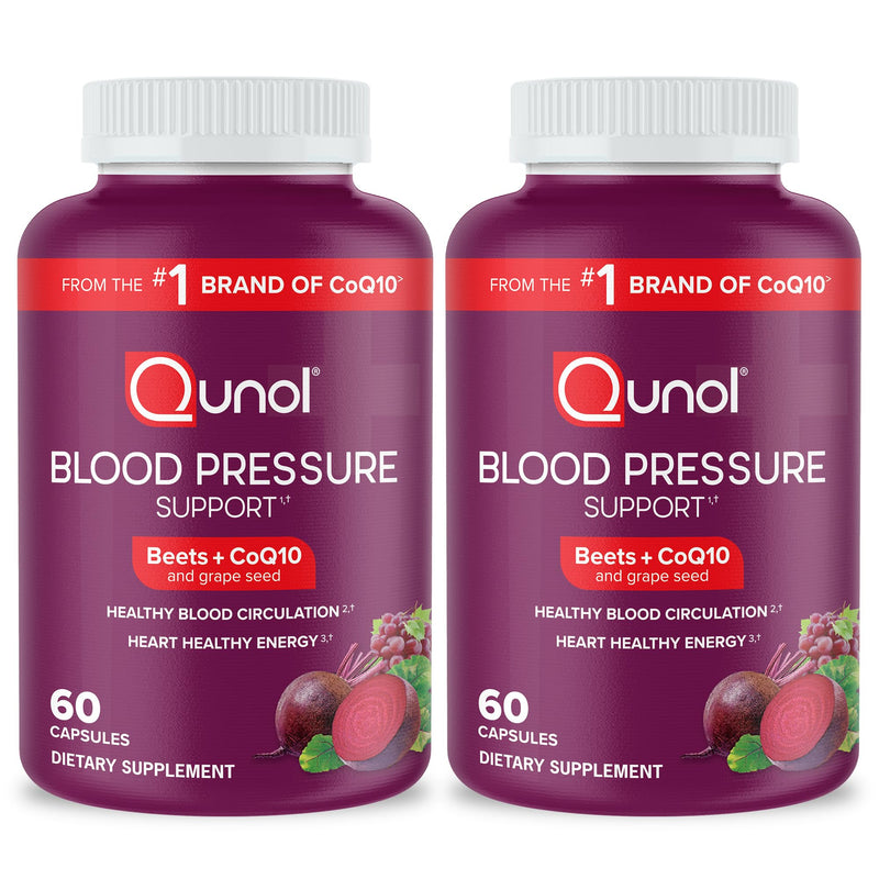 [Australia] - Qunol Blood Pressure Support, 3 in 1 Beets + CoQ10 + Grape Seed Extract, Beet Root Capsules That Supports Healthy Blood Circulation & Heart Healthy Energy, 60 Count (Pack of 2) 120 Count (Pack of 1) 