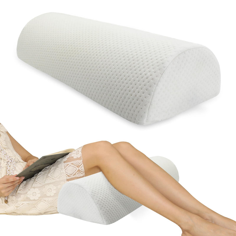 [Australia] - Half Moon Bolster Pillow - Perfect for Legs, Knees, Lower Back, Ankle and Head Support. Versatile Lumbar Support for Bed, Includes Memory Foam and Machine Washable Cover - L White 20.5" x 8" x 4.5" 