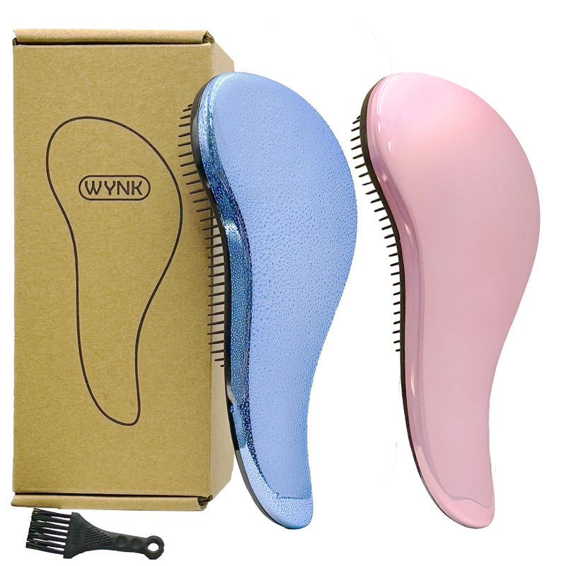 WYNK Hair Brush Detangler for Adults & Kids，Detangling Comb Hair Styling Tools & Appliances for Natural/Wavy/Curly/Coily/Wet/Dry/Oil/Thick/Straight/Long Hair(2Pack Blue Drops & Gradient Shell) 2 Pack