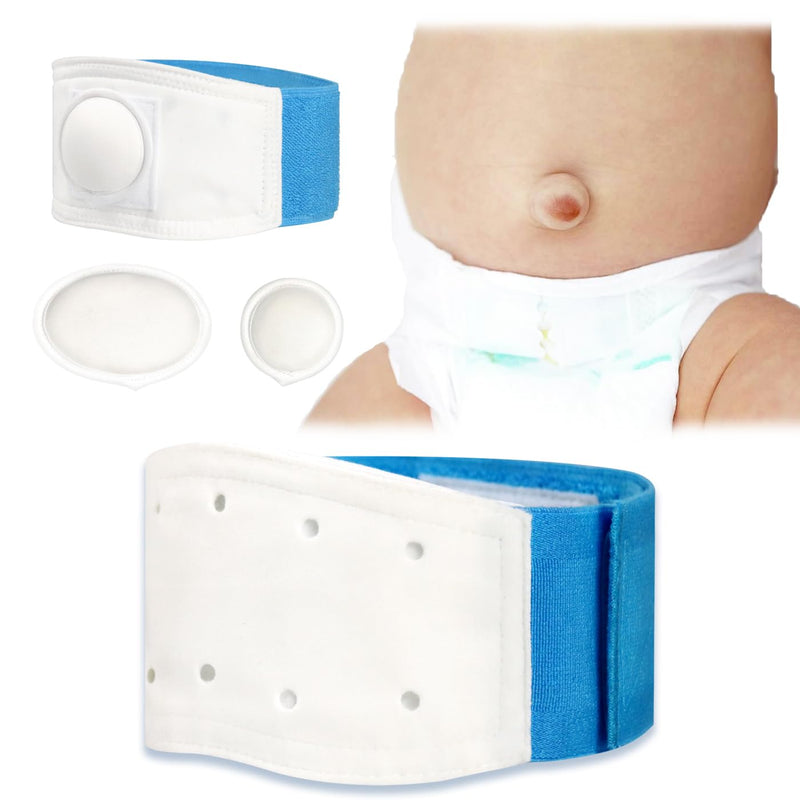 [Australia] - S Baby Belly Band Umbilical Hernia Belt | Belly Button Band Navel Truss Wrap for Newborn/Infant - Soft, Skin-friendly, Adjustable Blue/White 