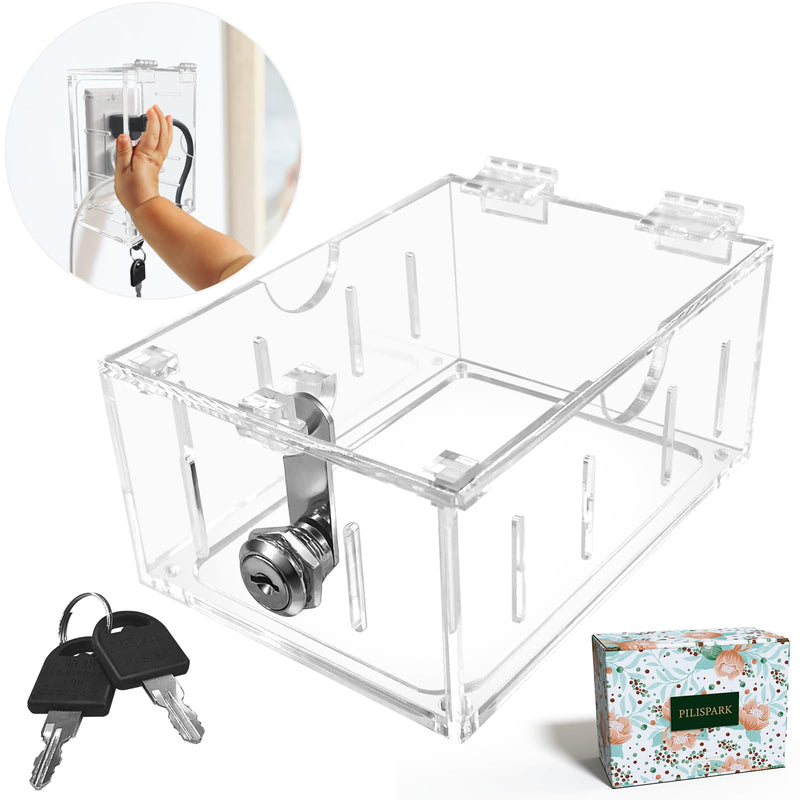 [Australia] - Baby Safety Outlet Cover Box,Outlet Covers,Plug Covers for Electrical Outlets,Socket Covers for Outlets Fit 4.95" H X 3.35" W X 2.56" D or Smaller,Provide Extra Space Inside for Plugs,Adapters B-with wire exit 