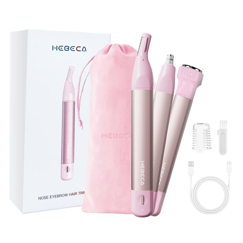 Nose Hair Trimmer for Women 3in1 Facial Hair Removal Trimmer - Metal Body, Rechargeable, Waterproof, Portable - Nose, Ear, Eyebrow, Peach-Fuzz, Lips, Chin (Pink) Pink
