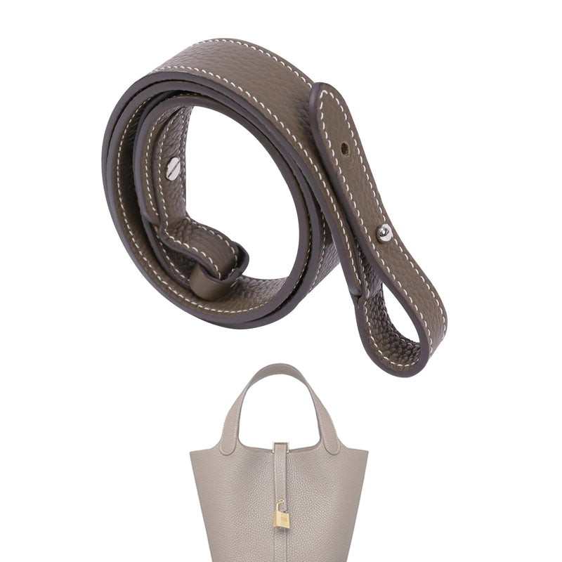 TC Leather Strap for Hermes Picotin/Lindy/Evelyne Bag (Etoupe Grey) | 【39.4 Inch Long, 1.5 Inch Wide, Silver Studs】 Etoupe Grey (Silver Studs) 【1.5 inch Wide】 39.4inch long