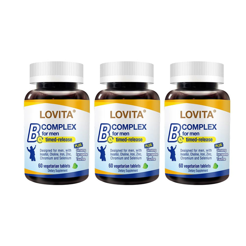 LOVITA Men's 8-Hour Time-Release B Complex: Experience Enhanced Nutritional Support with One Daily Vegetarian Tablet (60 Count) (Pack of 3) 60 Count (Pack of 3)