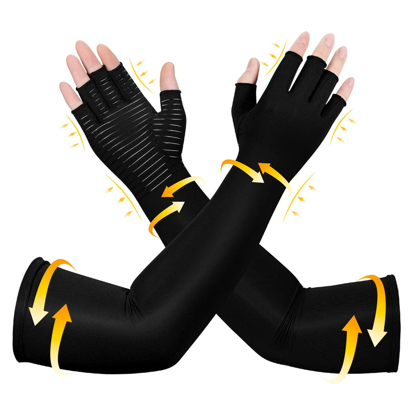 [Australia] - Long Copper Compression Arthritis Gloves for Women & Men, Medical Arm & Hand Compression Gloves, Fingerless Pressuse Gloves, Hand Support Sleeves for Carpal Tunnel, Lymphedema, Hand Pain, Edema Medium 