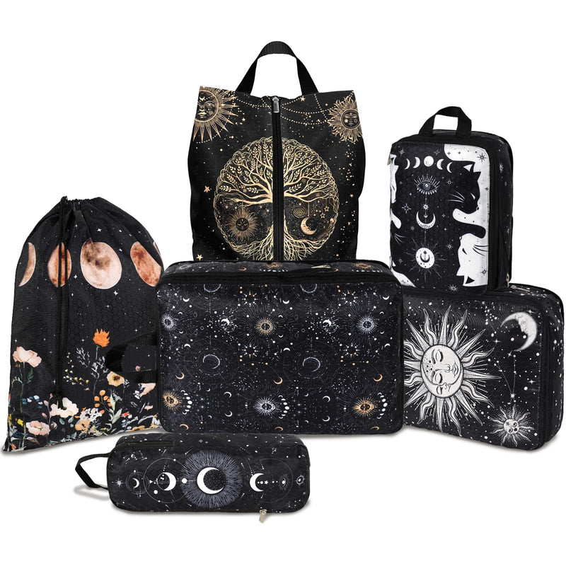 6 Pcs Compression Packing Cubes Waterproof Suitcase Travel Bag Luggage Backpack Organizer Travel Cubes for Packing-Gothic Style Gothic Style