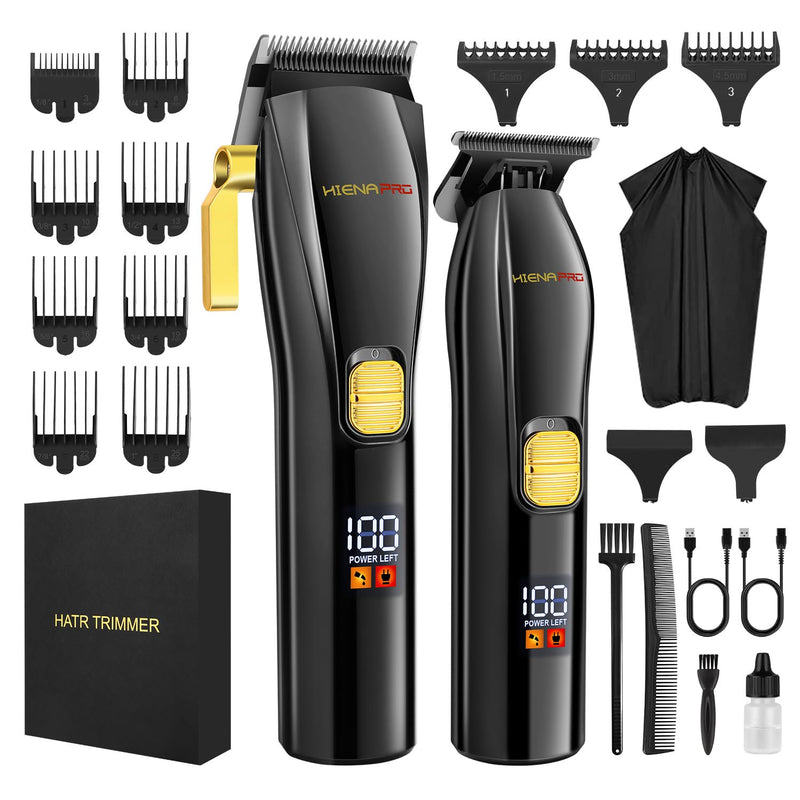 [Australia] - HIENA PRO Professional Hair Clippers and T-Blade Trimmer Kit for Men Cordless Complete Barber Kit Hair Cutting Kit Haircut Set with LED Display & USB Rechargeable (Black) 