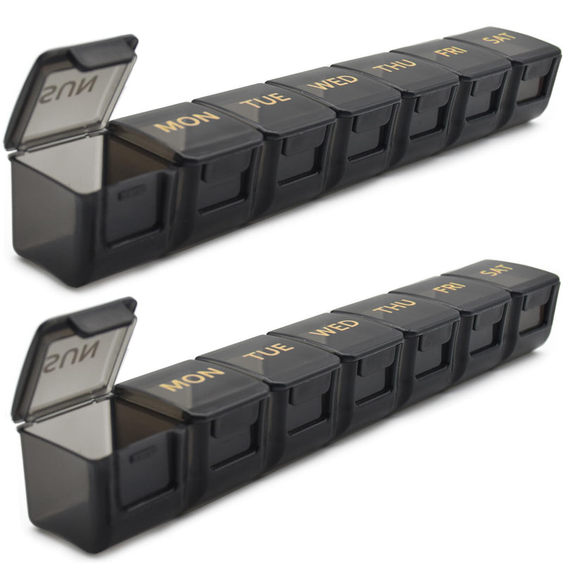 2 Pack Weekly Pill Organizer, Large 7 Day Pill Case, Daily Vitamin Case Medicine Box, AM/PM Pill Containers for Medicine Supplements Fish Oil (Black & Black) Black & Black