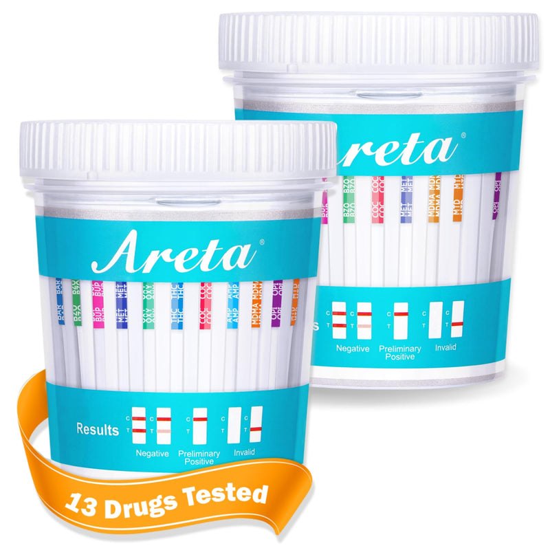 Areta 2 Pack Multi-Drug Test Cup, 13 Panel Home Urine Drug Screen Test Kit | Detected for THC, AMP, BAR, BUP, BZO, COC, MDMA, MET, MTD, OPI, OXY, PCP, TCA, Instant Home Drug Screen Test-#ACDOA2-1134 2 Count