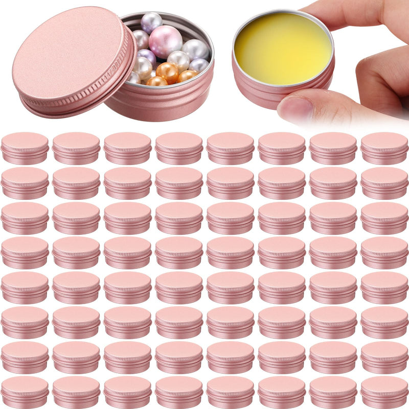 Patelai 64 Pieces Lip Balm Tin Containers Screw Top Round Tin Cans Aluminum Jar with Screw Lid, Empty Bottle Travel Cosmetic Sample Container for DIY(1 oz,Rose Gold) 1 oz Rose Gold
