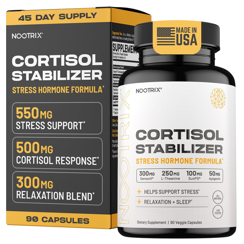 [Australia] - Cortisol Manager & Stabilizer Supplement | Supports Deep Sleep, Relaxation, Adrenal Health & Stress | 300mg Ashwagandha | L-Theanine, Rhodiola Rosea Extract & Apigenin | 90 Capsules 90 Count (Pack of 1) 