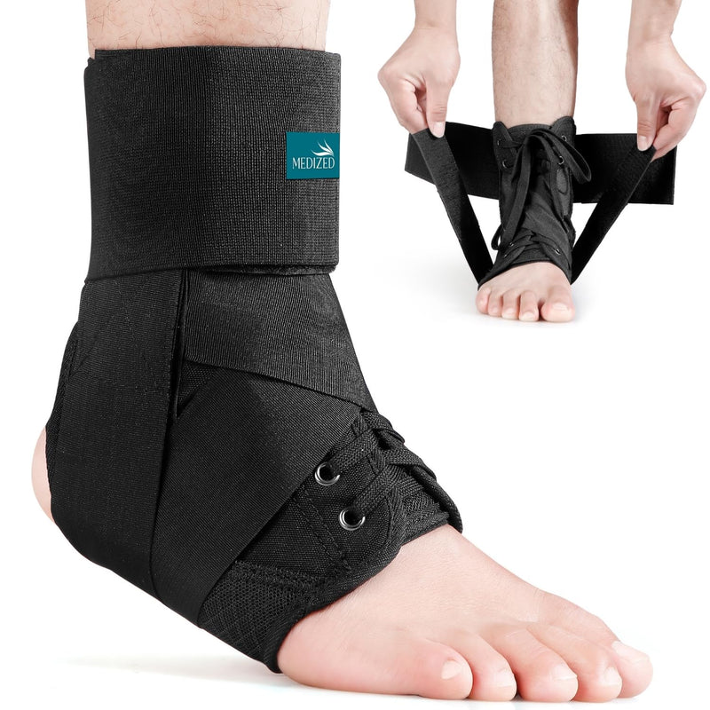 MEDIZED Ankle Brace, Lace Up Adjustable Support for Running, Basketball, Injury Recovery, Sprain! Ankle Support Wrap for Men, Women, and Children (Medium) Medium