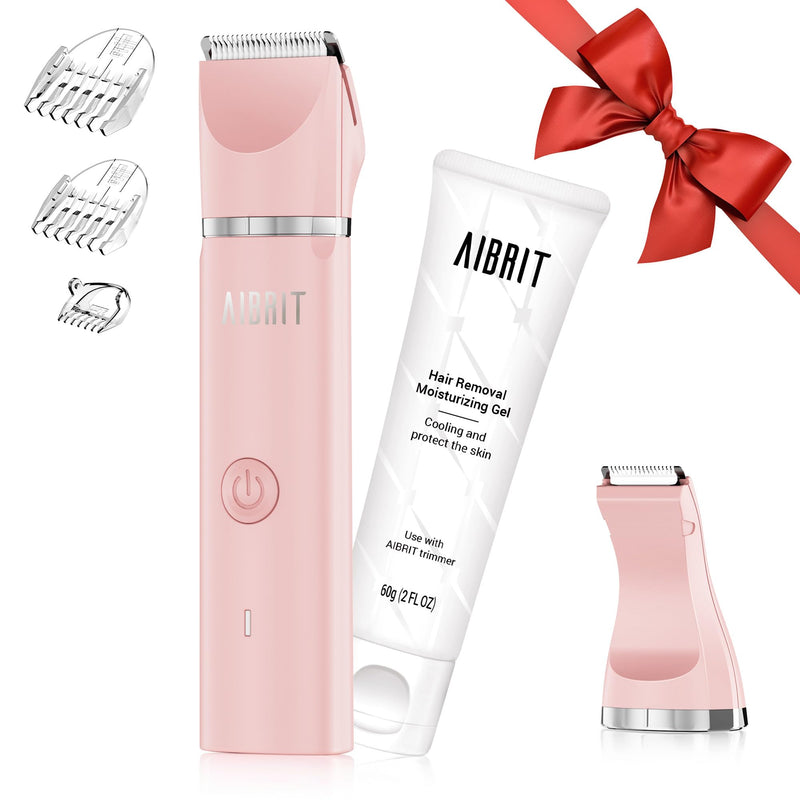 [Australia] - Bikini Trimmer & Gel for Women - 2 in 1 Electric Lady Pubic Hair Groomer Painless Hair Removal Razor Body Shaver, Portable Ladies Shaver with 2 Trimmer Heads, IPX7 Waterproof Pink-1 