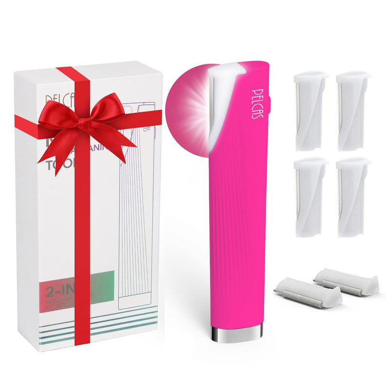 [Australia] - PELCAS Electric Dermaplaning Tool Kit with LED Light, Mini Face Dermaplaning Razor with 6 Replace Blades, Painless 3 Speeds Facial Peach Fuzz, Exfoliation & Hair Removal System for Women BV18-712 