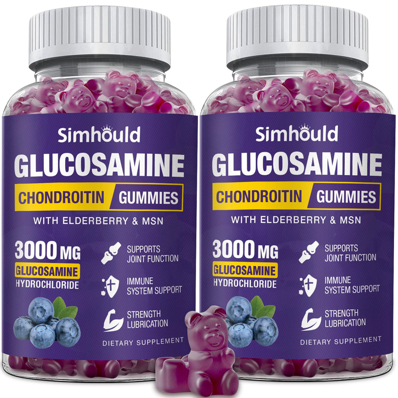 [Australia] - 2 Packs Glucosamine Chondroitin Gummies - 3000MG Extra Strength Joint Support Supplement with MSM & Elderberry, Flexibility, Antioxidant Immune Support Gummy for Adults, Men & Women 60 Count (Pack of 2) 
