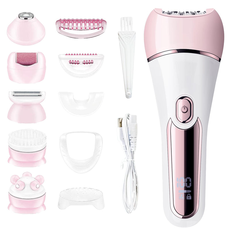 [Australia] - Epilator for Women, 6 in 1 Hair Removal Epilator, Shaver, Face Razor, Facial Brush, Face Massage and Body Exfoliator,IPX7 Waterproof Rechargeable Hair Removal for Women (Pink) Pink 