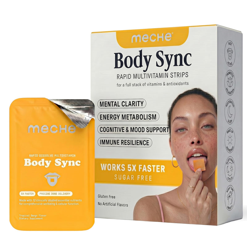Meche Body Sync™ | Rapid Dissolve Daily Multivitamin Strips (30 Count) | Precise Dose Delivery, High Bioavailability with Vitamins A, C, D3, K2, Methylated B12 Complex & Folate, All Ages & Genders