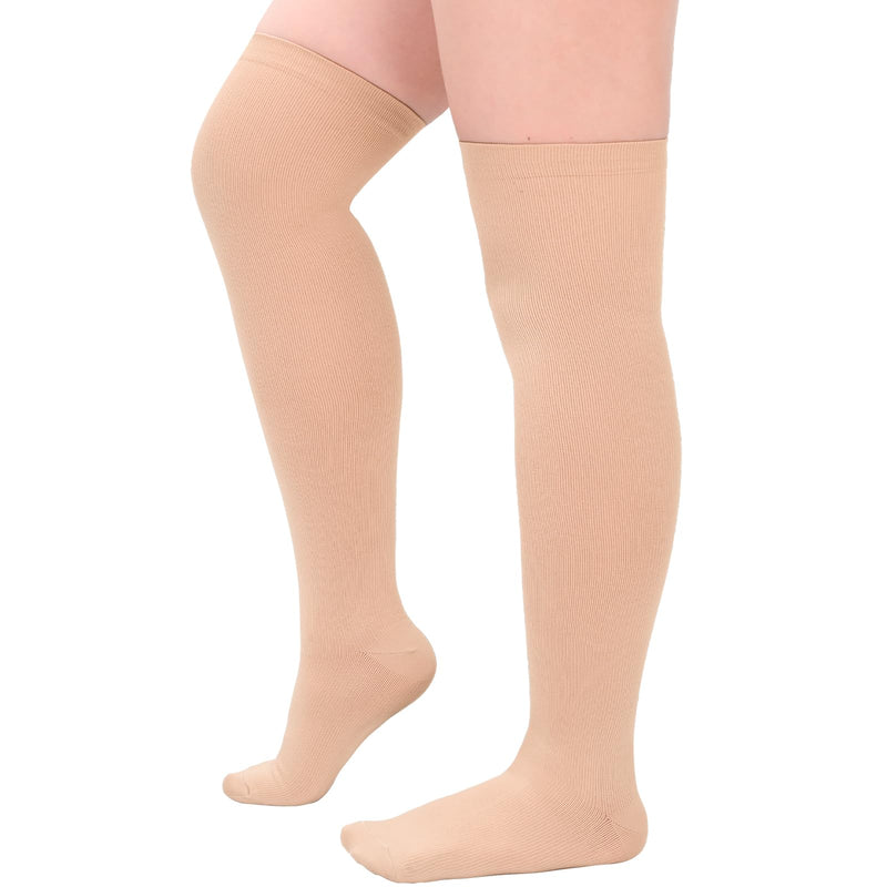 [Australia] - Plus Size Thigh High Compression Stockings for Circulation Support, Closed Toe Stocks for Men & Women, Beige 5X-Large Beige-1 