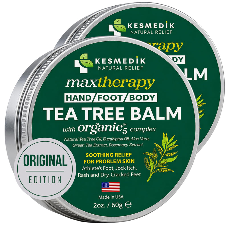 KESMEDIK Tea Tree Oil Balm for Skin, Soothes Itching, Rashes & Dry Skin, Antifungal Defense for Athlete’s Foot, Jock Itch, Chafing, Bug Bites & Eczema, Natural, Effective & Safe for All Ages, 2-Pack 2 Ounce (Pack of 2)