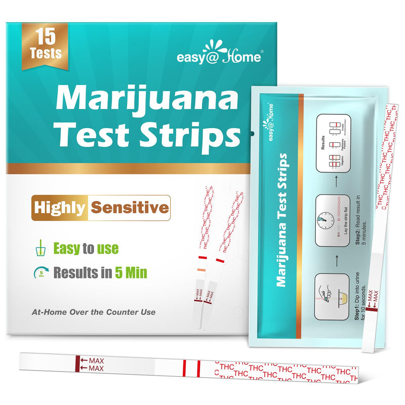[Australia] - Easy@Home Marijuana Test Strips, 15 Pack Highly Sensitive THC Tests for Home Use, Drug Test Kit Marijuana Urine Screen Test, at Home THC Drug Test with Cut-Off Level 50ng/mL, THC Test Strip #ESTH-115 