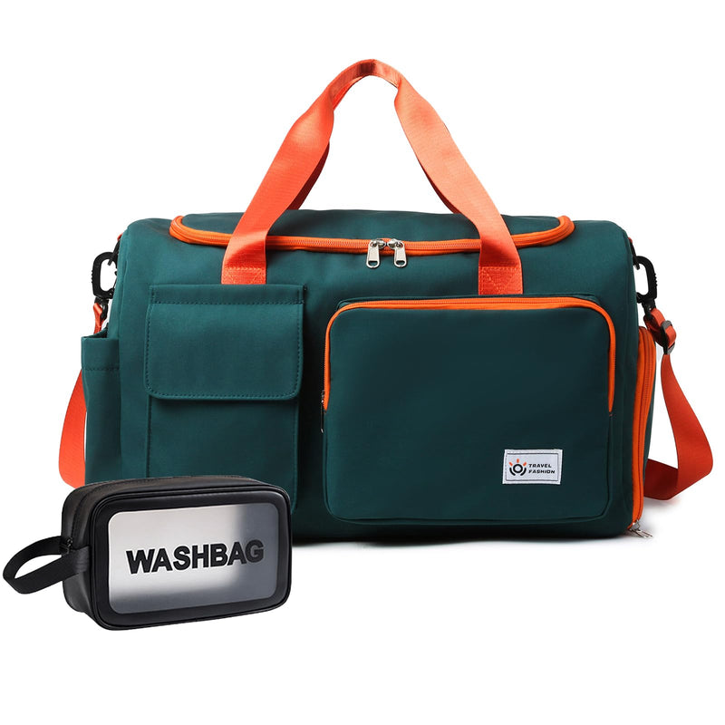 Small Gym Bag for Women, Travel Duffle Bag Carry On Weekender Bag with Shoe Compartment 36#Green Orange Gym Bag&toiletry Bag