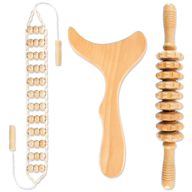 [Australia] - 3 in 1 Wood Therapy Massage Tool,Wooden Lymphatic Drainage Massager Maderoterapia Kit Professional Body Cellulite Massager for Body Sculpting,Contouring,Relief Muscle,Anti-Cellulite Back Massager+Roller Stick+Contouring Board 