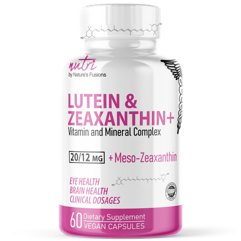 Nature's Fusions Nutri Lutein 20mg Eye Vitamins Complex - Triple Carotenoid Formula - Lutein and Zeaxanthin - Contains Zinc, Vitamins A,C,D3,E, Folate - 60 Capsules - Eye Health Supplements 60 Count (Pack of 1)