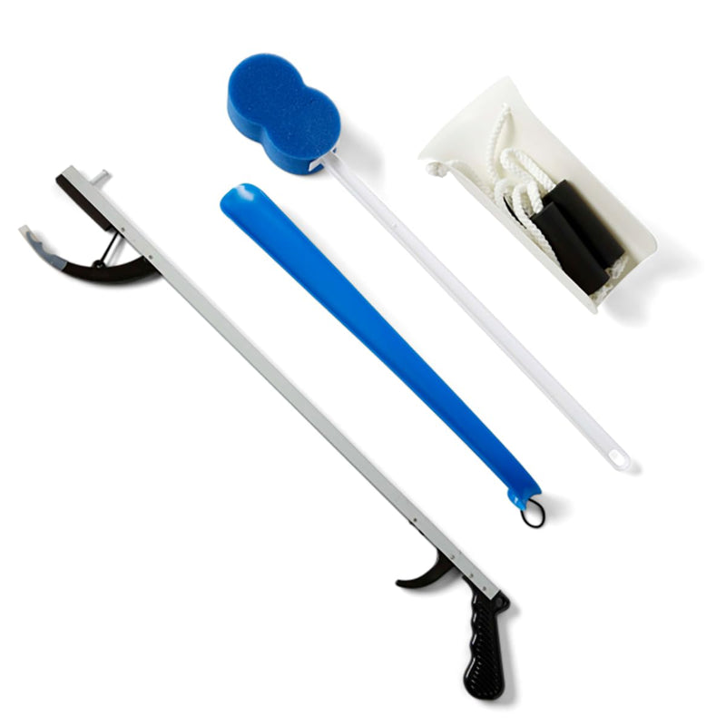 [Australia] - Medline Economy Hip Kit, Mobility Aids Ideal for Hip Surgery Recovery, 4-Pieces, 26" Grabber Reacher, Shoehorn, Sock-Aid, and Contoured Bath Sponge 