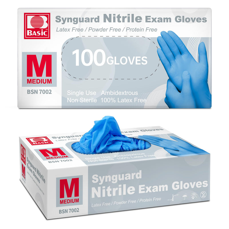 [Australia] - Basic Medical Nitrile Exam Gloves, Powder-Free Non-Sterile Food-Safe Cleaning Disposable Glove, Blue 100Pcs Blue (Medium 100) 