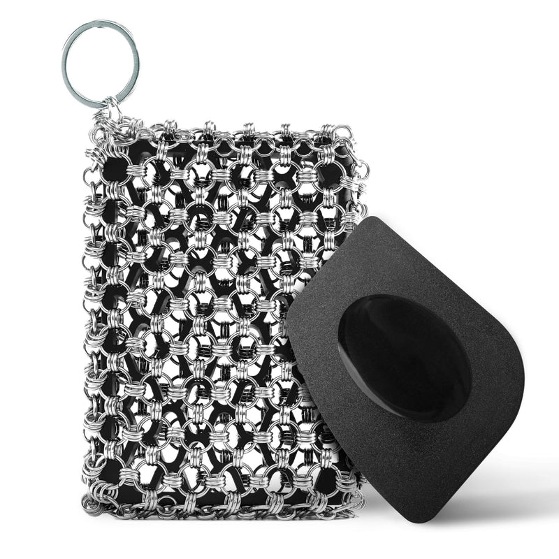 [Australia] - [EXCLUSIVE EDITION] BTLUX Cast Iron Scrubber – 316 Stainless Steel, Triple Ring Chainmail - Perfect Cleaner for Cast Iron Pans, Skillets, Pots, Woks (Black) Black 