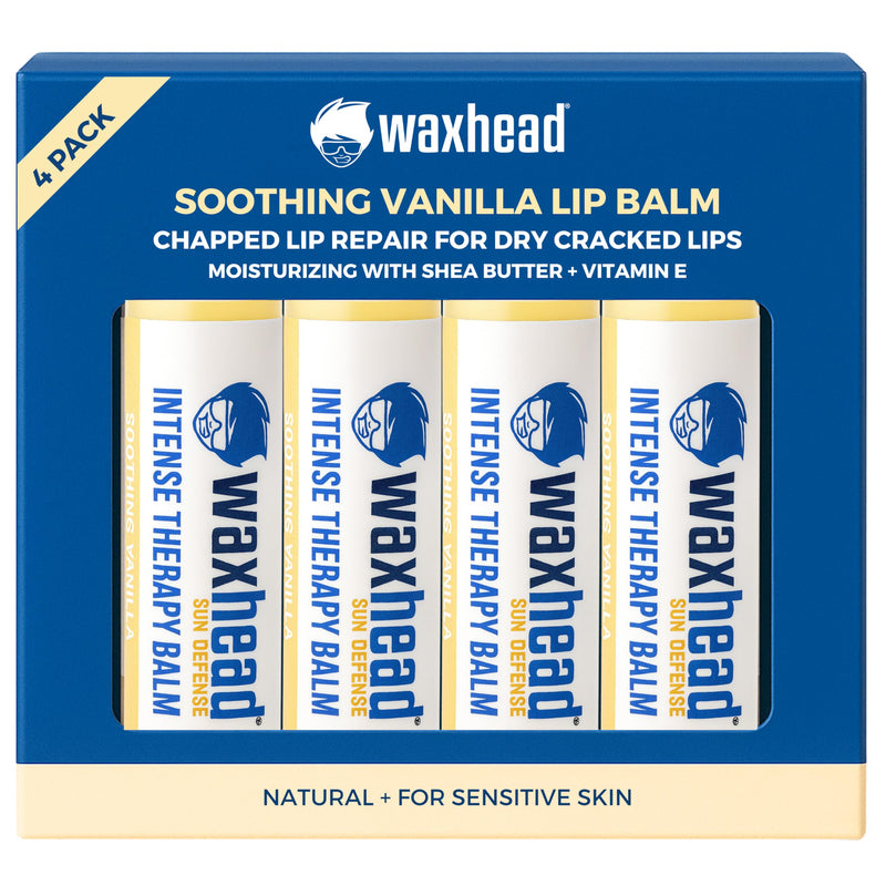 Waxhead Organic Lip Balm 4 Pack for Dry, Cracked, Chapped Lips, Vanilla | Hydrating Lip Moisturizer with Beeswax, Shea Butter, Aloe & Vitamin E, Non-Greasy Lip Treatment for Sensitive Skin, All Ages Vanilla Lip Balm