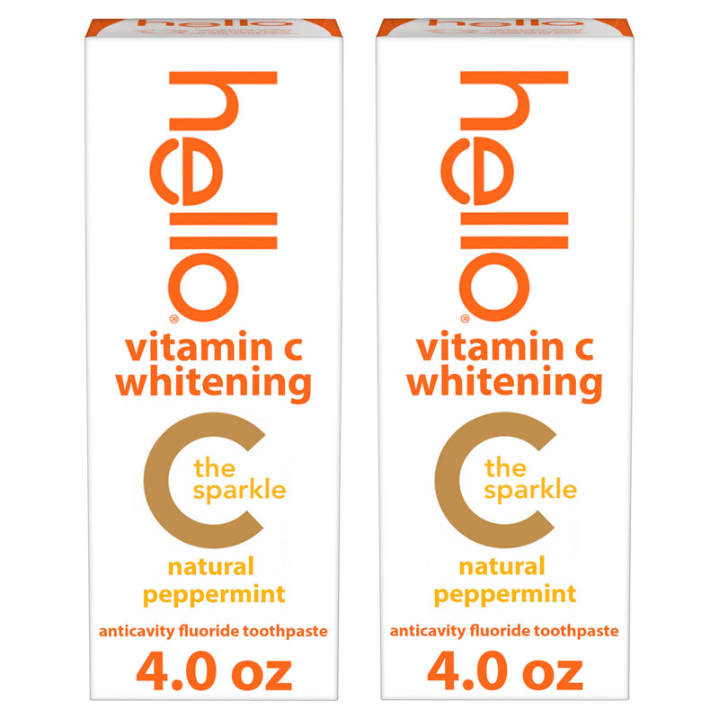 [Australia] - hello Vitamin C Whitening Toothpaste with Fluoride, Whitening SLS Free Toothpaste Pack, Up to 2 Shades Whiter Teeth, No Peroxide, Safe for Everyday Use, Natural Peppermint, 2 Pack, 4.0 Oz Tubes 4 Ounce (Pack of 2) 