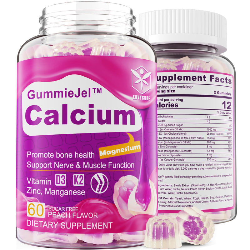 [Australia] - Sugar-Free Calcium Citrate Gummies 1000mg w/Vitamin D3 K2, Magnesium, Zinc, Boron, Manganese, Copper for Bone, Muscle & Immune, Ultimate Absorption Calcium Supplement for Women & Men - Vegan, 60 Count 60 Count (Pack of 1) 