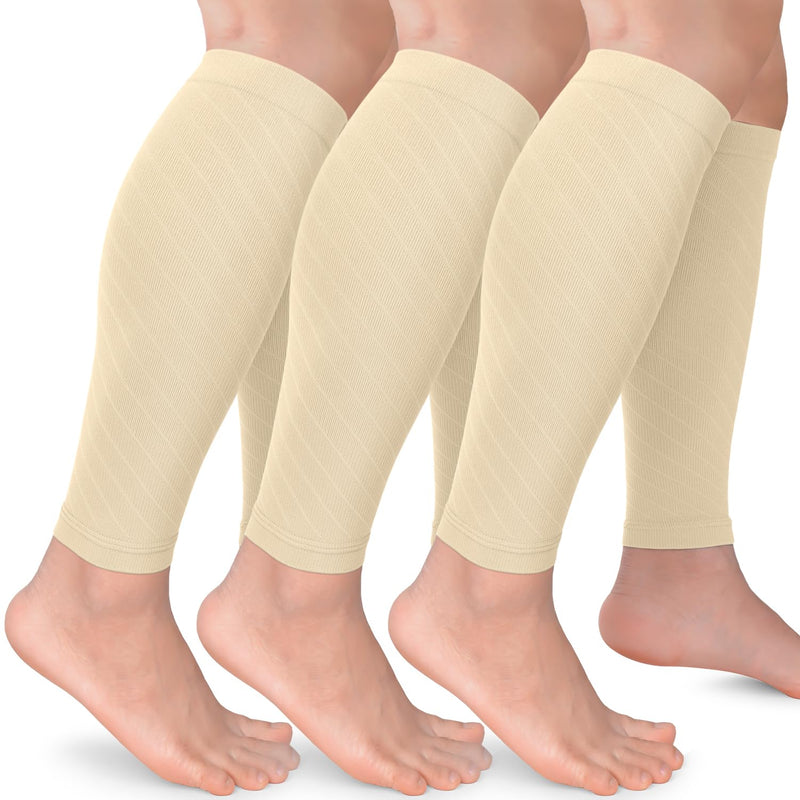 3 Pairs Calf Compression Sleeves for Women Men, Leg Compression Sleeve Calf Brace for Support Running Shin Splints A2-3 Pack Nude/Nude/Nude 4X-Large
