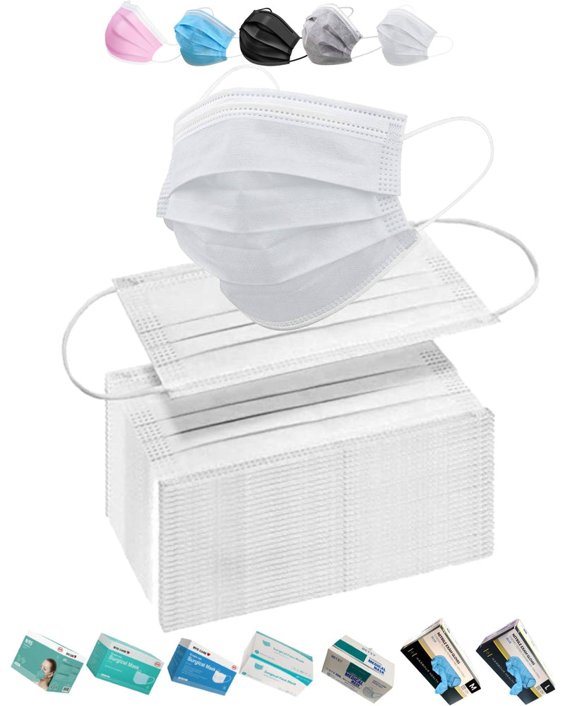 [Australia] - 100 PCS White Disposable Earloop Face Masks for Adults,Real 3-Ply Soft Fabric (2-Layer Non-Woven,1-Layer Melt-Blown),Anti-Dust,Water Proof,Single General Use w. Nose Clip (Other Color-Style Available) 1 Count (Pack of 100) 