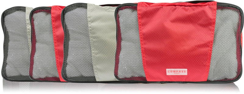 Medium Packing Cubes for Travel - 4 Piece Luggage Organizer Cubes for Carry On Luggage Backpack and Carry On Suitcase with Unique Number and Color Coded System - Dual Zippers, Top Handle, Red and Grey Medium