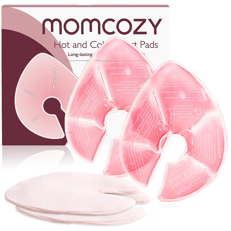 [Australia] - Momcozy Larger Breast Therapy Packs, Hot and Cold Breast Pads with 2 Soft Covers, Breastfeeding Essentials for Relieve Clogged Ducts, Nipple Pain, Engorgement, 2 Pack pink 
