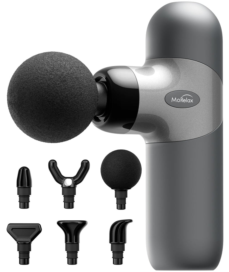 [Australia] - Mini Massage Gun, Percussion Muscle Massager for Back Pain Relief, Compact Sports Travel Massage Gun with 6 Massage Heads 4 Speeds, Gift for Her, Home, Athletes Silver 