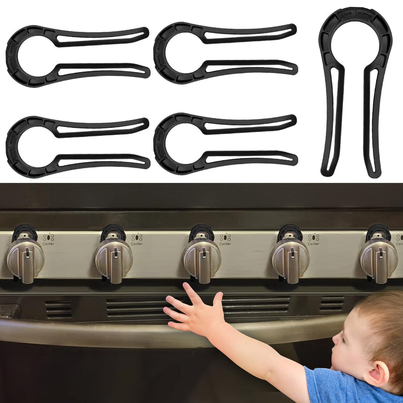 [Australia] - Stove Knob Lock for Child Safety and Proofing (5 Pack), Oven Knob Safety Covers for Kids and Pets(Black) Black 