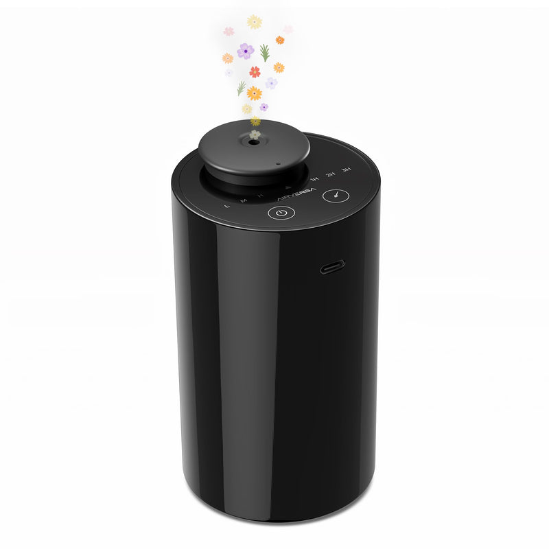 [Australia] - Waterless Diffuser for Essential Oil Nebulizer Battery Operated Mini Scent Air Machine Aromatherapy Atomizing Diffuser 1/2/3H/Time off 3 Mist Level for Home Cars Office (AN6 Black) AN6 Black 
