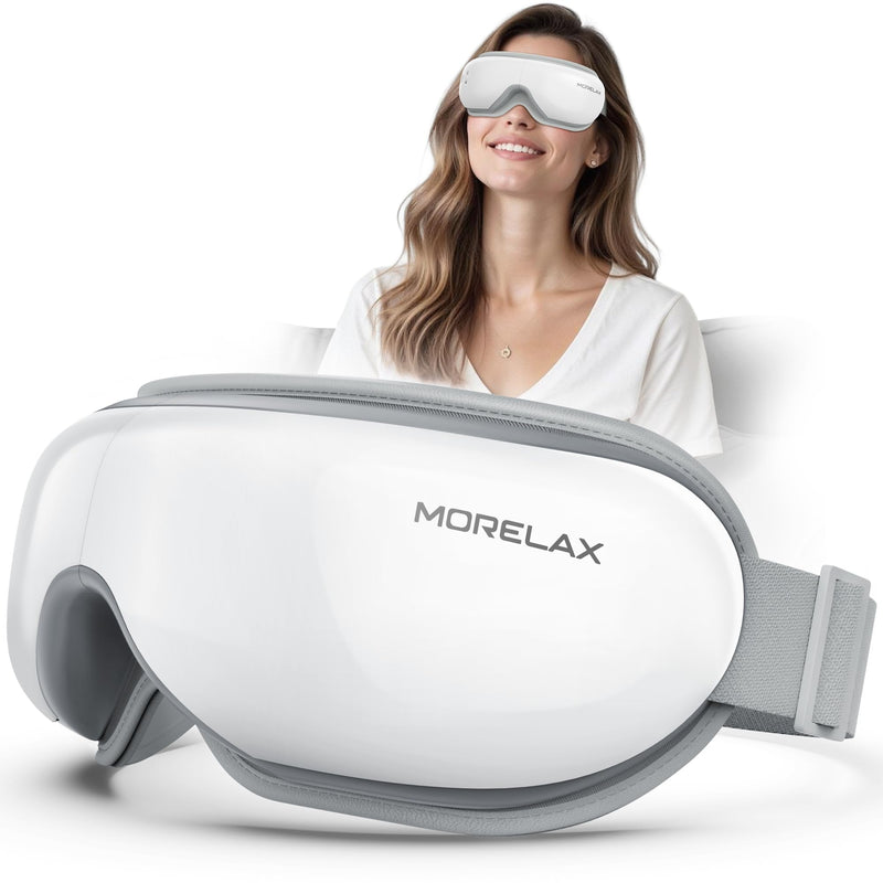 [Australia] - Morelax Eye Massager with Heat & Bluetooth Music, Birthday Gifts for Women, Reduce Eye Strain, Headache Relief and Improve Sleep, Eye Care Device for Migraine Without Display - White 